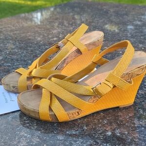 Aerosoles At First Plush Wedge Platform Sandals size 10 Gold yellow